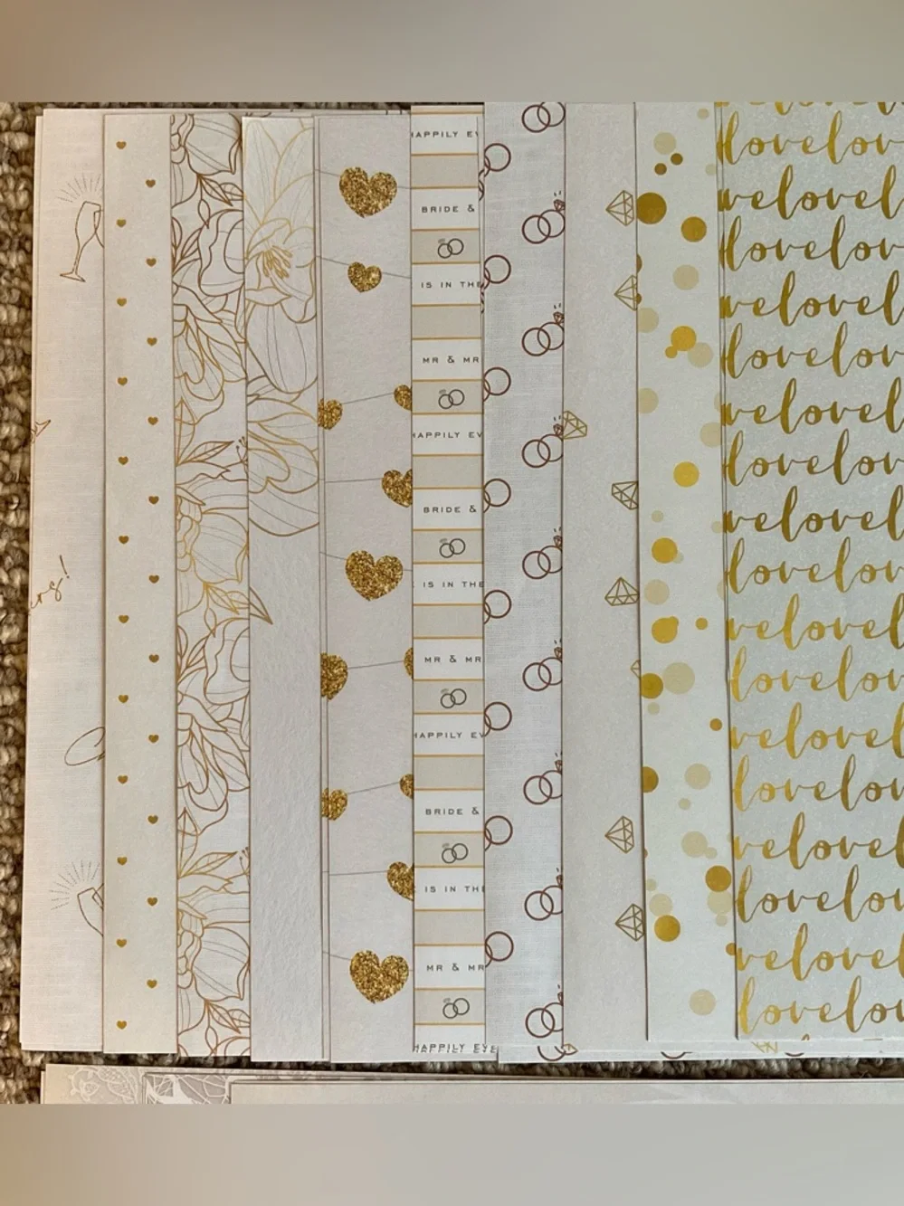 Wedding/Bridal 12”x12” Single-Sided Scrapbooking Paper/Gold Alphabet Stickers